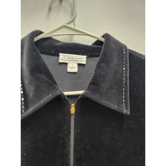 St. John Sport Womens Black Velvet Jacket Size Small Sequined Full Zip Collared - Picture 6 of 9